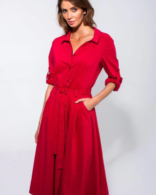 Rochie roșie midi cu fermoar